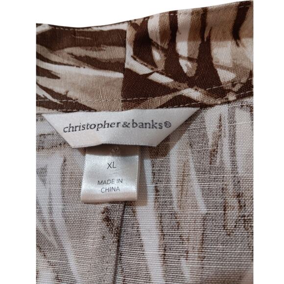 NEW Christopher&Banks Linen Blend Open Jacket XL Loose Flowy Tan Neutrals Plants - Picture 5 of 8